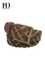 Womens braided leather belts with metal buckle