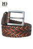 Womens brown braided leather belts with metal buckle and leather keeper