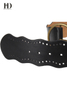 HongDing Black Retro Wide Irregular Hollow-Out PU Belts With Bronze Ring Pin Buckle For Women