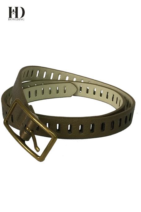  HongDing Bronze Hollow-Out Women PU Belt With Central Bar Buckle