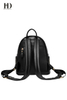 HongDing Black Punk Genuine Cowhide Leather Backpacks with Hardware Rivets for Women