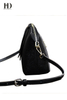 HongDing Black Lychee Genuine Cowhide Leather Shoulder-Bag with Double-Zipper for Women