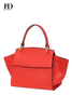 HongDing Red Genuine Cowhide Leather Handbags with Large Capacity and Square Lock for Women