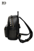 HongDing Black Punk Genuine Cowhide Leather Backpacks with Hardware Rivets for Women