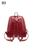 HongDing Red Cowhide Leather Backpack Travel Bag with Smooth Zipper for Women