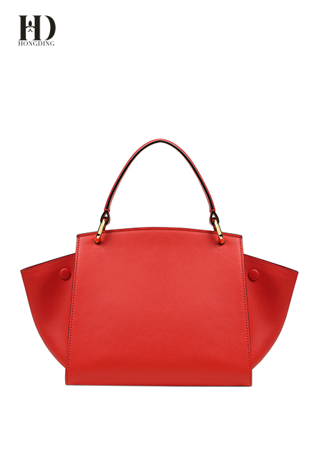 HongDing Red Genuine Cowhide Leather Handbags with Large Capacity and Square Lock for Women