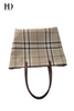 Cotton-Linen Mixed Fabric Plaid Handbags for Women