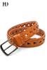 HongDing Light Brown Braided Hollow-Out PU Belts With Pin Buckle For Women and Men