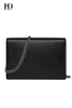 HongDing Black Genuine Cowhide Leather Shoulder Bags for Women with Hardware Chain Shoulder Strap