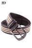 HongDing Coffee Canvas Genuine Leather Splicing Belts with Pin Buckle Fashion Belt for Men