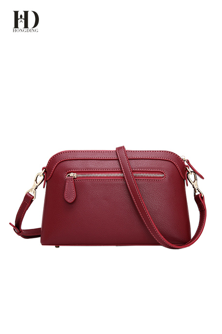 HongDing Wine Red Color Genuine Cowhide Leather Handbags with Shoulder Strap for Women