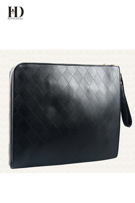 HongDing Black Stylish Business Braided PU Leather Handbags File Bags for Men