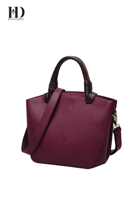 PU Leather Handbags with Genuine Leather Handle, Shoulder Bags for Women Large Capacity Purple