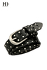 HongDing Black Cowhide Leather Hollow-out Rivet Belts with Alloy Buckle for Women