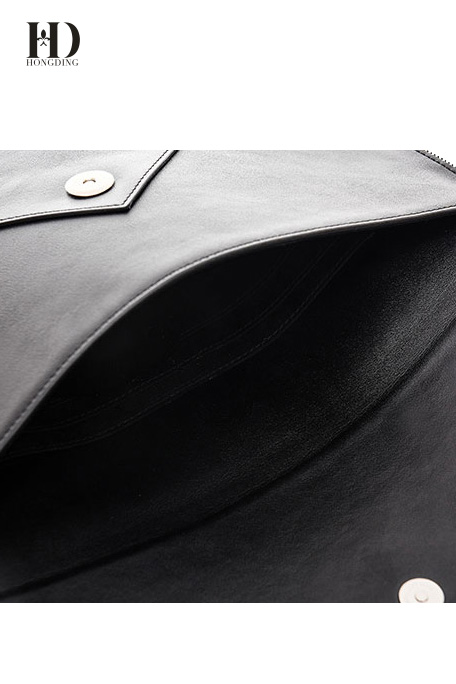 HongDing Black Envelope Type Design and Metal Style Genuine Leather Clutch Purses For Women