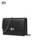 HongDing Black Genuine Cowhide Leather Shoulder Bags for Women with Hardware Chain Shoulder Strap