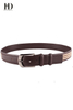 HongDing Coffee Canvas Genuine Leather Splicing Belts with Pin Buckle Fashion Belt for Men
