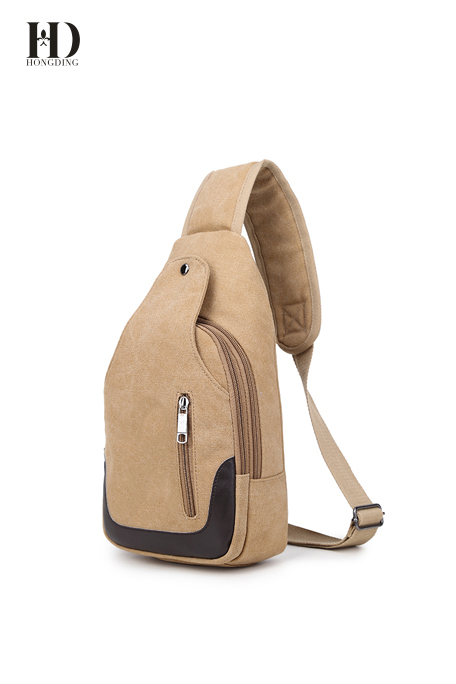HongDing Light Coffee Fashion All-Match Canvas Chest Bags Shoulder Bags for Men
