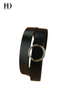 HongDing Black Minimalist Genuine Cowhide Leather Jeans Belts with Round Alloy Buckle for Women