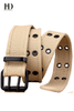 HongDing Khaki All-Match Braided Hollow-Out Webbing Belts with Double Pin Buckle for Men