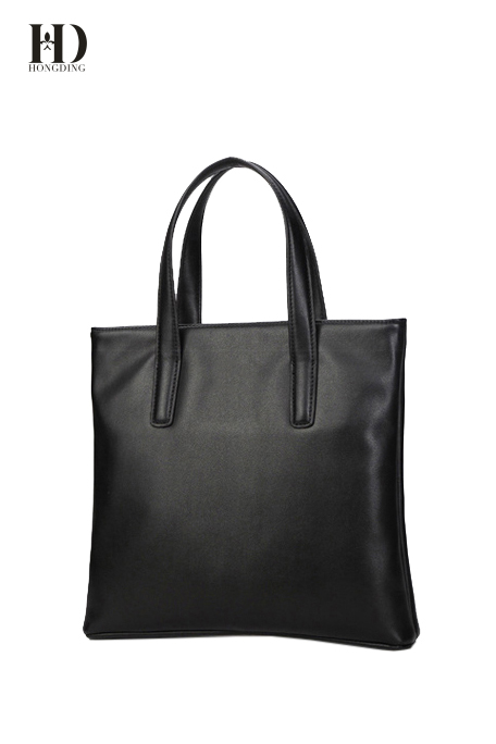 HongDing Black Big Capacity Genuine Leather Business Handbags with Key Chain for Men