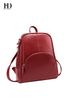 HongDing Red Cowhide Leather Backpack Travel Bag with Smooth Zipper for Women
