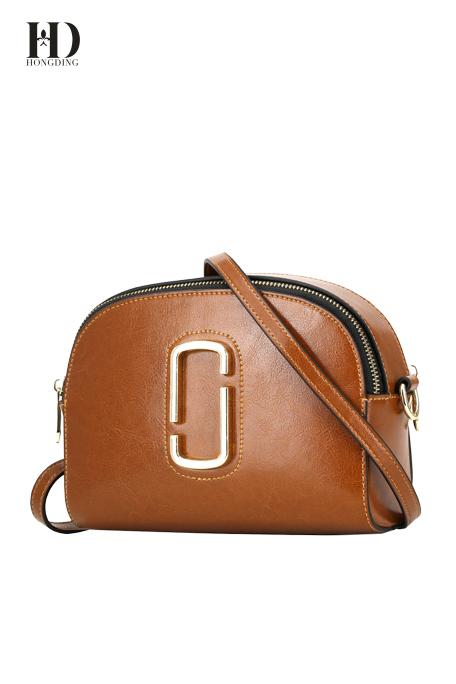 HongDing Brown Oil Wax Genuine Cowhide Leather Women’s Shoulder Bags