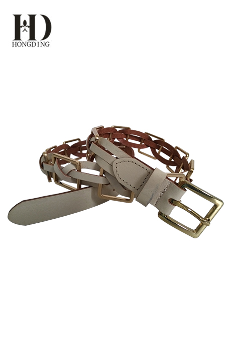 Women's Braided Leather Belt With Golden Buckle