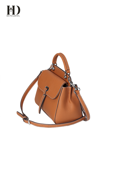 HongDing Large Capacity Khaki Genuine Cowhide Leather Handbags with Shoulder Strap for Women