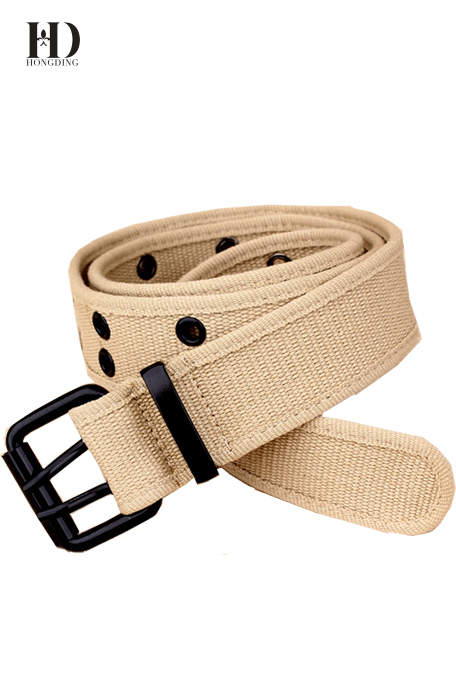 HongDing Khaki All-Match Braided Hollow-Out Webbing Belts with Double Pin Buckle for Men