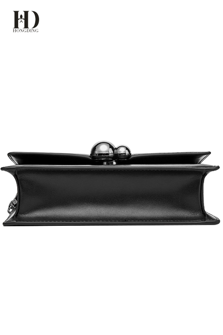 HongDing Black Genuine Cowhide Leather Shoulder Bags for Women with Hardware Chain Shoulder Strap