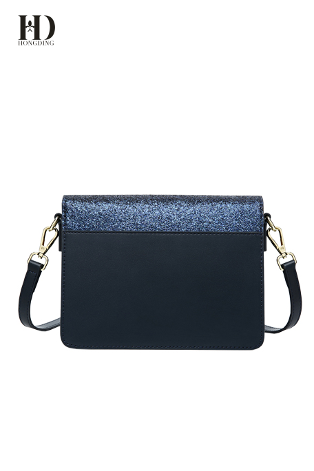 HongDing Dark Blue Genuine Cowhide Leather Handbags with Exquisite Sequins for Women