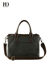 HongDing Grey-Black High-Quality Splicing PU Leather Canvas Handbags with Shoulder Strap for Men
