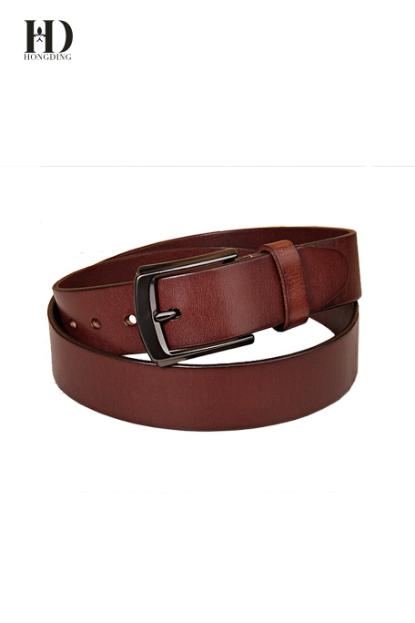 HongDing Brown Genuine Cowhide Leather Business Jeans Belts with Pin Buckle for Men