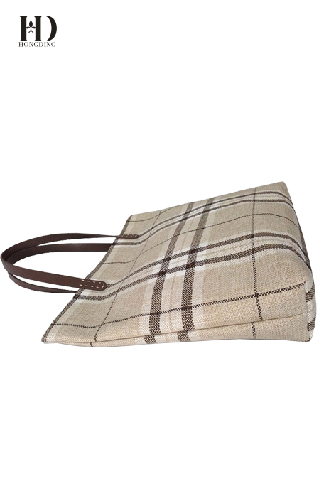 Cotton-Linen Mixed Fabric Plaid Handbags for Women