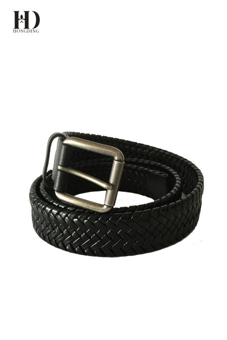 HongDing Black Veg Bonded Leather Braided Belts with Pin Buckle for Men