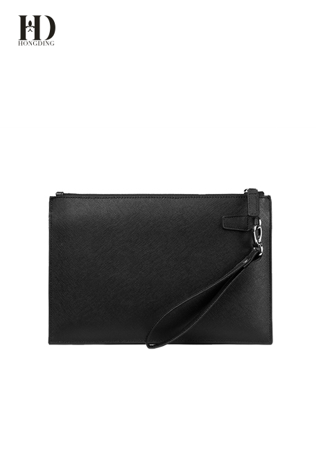 HongDing Black Stylish Business Saffiano Cowhide Leather Handbags File Bags for Men